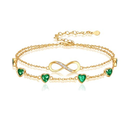 Prismata Infinity Birthstone Charm Link Bracelet/Anklet 925 Sterling Silver Adjustable 12 Months Birthstone Infinity Bracelet/Anklet Birthday Jewelry Gifts for Women Her - color: 05-May, size: 7'+2' Bracelet-18K Gold Plated