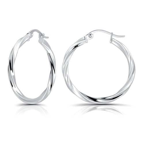 Hoops & Loops 925 Sterling Silver Twisted Hoop Earrings for Women - Hypoallergenic 14K Gold, Rose Gold, Black Flash Plated 2mm Thin Twist Design Round Click-Top Hoops, 15/20/25/30/35/40/50/60mm - color: Silver-30mm (1.2 inch)