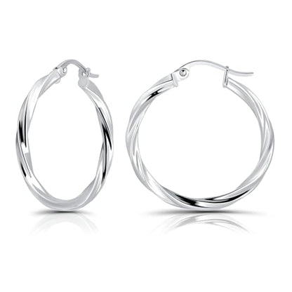 Hoops & Loops 925 Sterling Silver Twisted Hoop Earrings for Women - Hypoallergenic 14K Gold, Rose Gold, Black Flash Plated 2mm Thin Twist Design Round Click-Top Hoops, 15/20/25/30/35/40/50/60mm - color: Silver-30mm (1.2 inch)