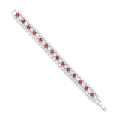 1PCS Bohemian Tennis Bracelet for Women, Golden Plated Copper Colorful Synthetic Zirconia, Elegant Jewelry for Anniversary - color: Red