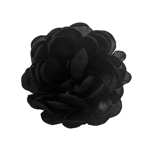 9cm Wedding Fabric Flower Brooch Pin Hair Clip for Women Men Elegant Big Camellia Rose Floral Brooches Lapel Pins Dainty Holiday Party Costume Dress Accessories Jewelry - color: Black