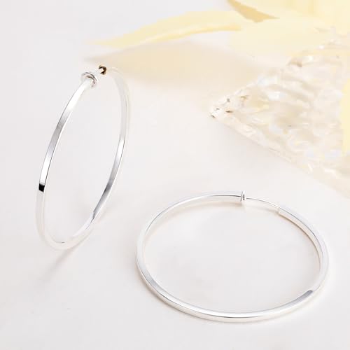 Clip On Hoop Earrings For Women No Piercing Earrrings Spring Hoops for Non-Pierced Ears - color: 5cm/1.97"-silver