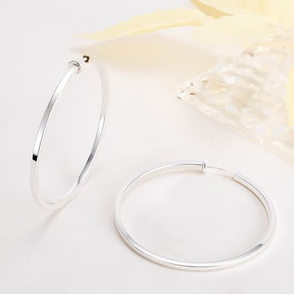 Clip On Hoop Earrings For Women No Piercing Earrrings Spring Hoops for Non-Pierced Ears - color: 5cm/1.97"-silver