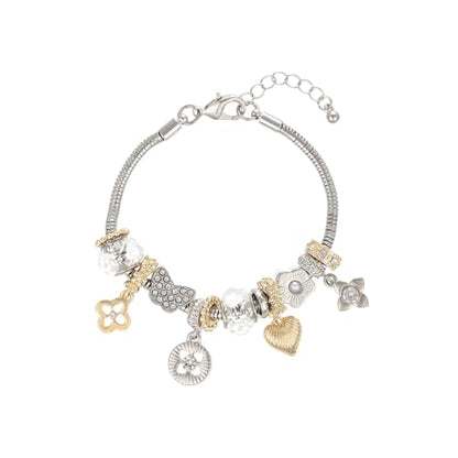 Charm Bracelet Gold Bracelets for Women Gifts | LOVE Heart Hollow Flower Bow Pink Green Square Gemstone Beaded Charm Bracelet Cute Adjustable Bracelet Jewelry - style: Hollow Flower