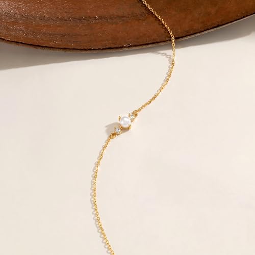 NECOCY 14K Gold Plated Pearl Bracelets for Women, Dainty Bracelets Stack Trendy Pearls Beaded Link Chain Charm Bracelets Set Layered Tiny Wedding Prom Jewelry Gift for Women Mother's Day Graduation - style: Style-10
