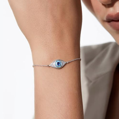 Cicy Bell Evil Eye Bracelets 18k Gold Plated Adjustable | Turquoise，Zirconia Link, Trendy Jewelry Gift for Women, 15.9" with 1.9'' Extender - color: A-Silver