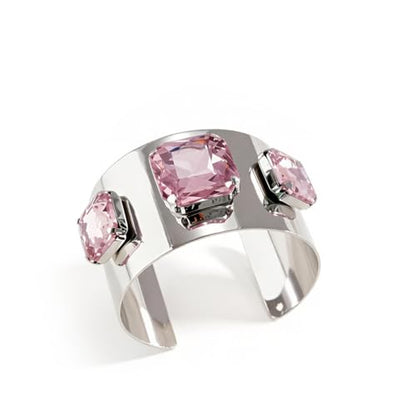Punk Square Crystal Open Bracelet for Women Fashion Wide Cuff Bangle Bracelets Shiny Rhinestone Rectangle Charm Bangle Geometric Statement Jewelry Gifts - color: Pink