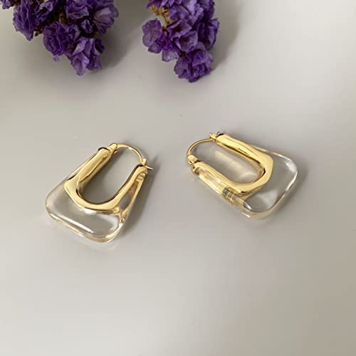 Acrylic Hoop Earrings Gold Lucite Transparent Resin Rectangle Clear Hoops for Women