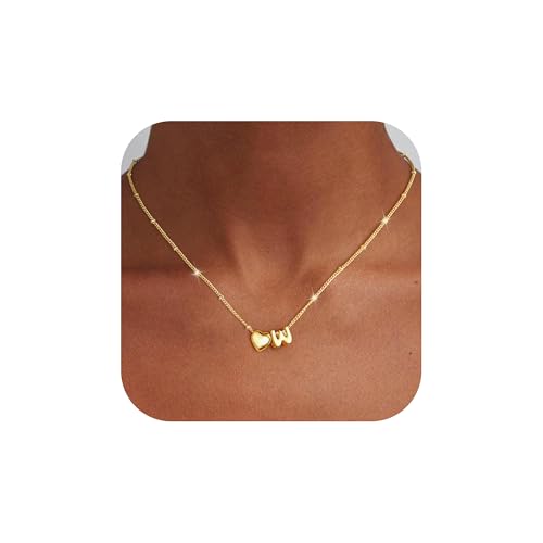 Ursteel Gifts for Kids Teen Girls - Dainty 14K Gold Plated Initial Heart Necklace for Women Trendy, Tiny Letter A-Z Necklaces Personalized Birthday Gifts for Teen Girls Jewelry - color: W