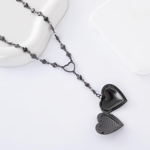 Personalized Heart Locket Necklace for Women Stainless Steel- Heart Necklace - color: Black-B