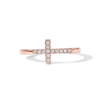 PAVOI 14K Gold Plated Cubic Zirconia Cross Ring for Women - Eternity Promise Ring for Her - Infinity Religious Wedding Band - color: Rose Gold