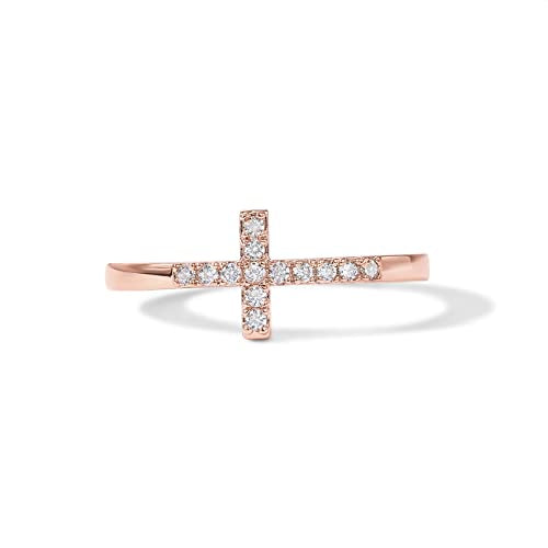 PAVOI 14K Gold Plated Cubic Zirconia Cross Ring for Women - Eternity Promise Ring for Her - Infinity Religious Wedding Band - color: Rose Gold