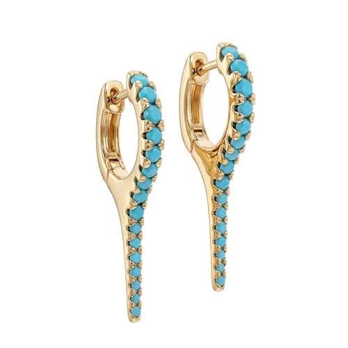 DREMMY STUDIOS Gold Dainty Huggie Hoop Earrings 18K Gold Plated Exquisite Open Tassel Dangle Charm Drop Sleeper Geometric Cross Coin Star Heart White CZ Simple Hypoallergenic Earrings for Women - color: Long-Tur
