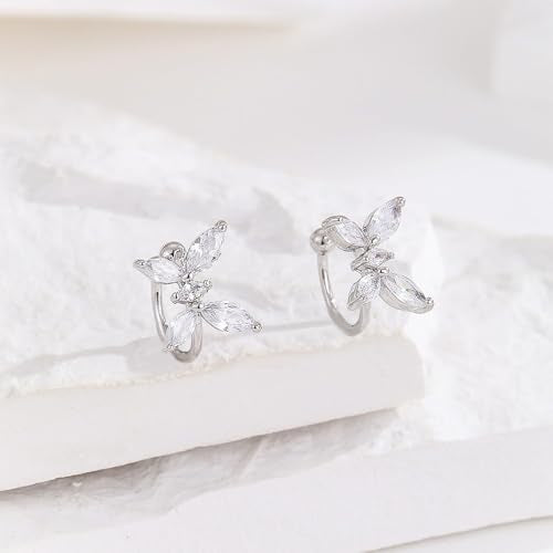 Ear Cuff Earrings for Women Non Piercing Faux Earring Cuff Rose Gold Earring Cuffs Non Pierced - color: Silver butterfly ear cuff