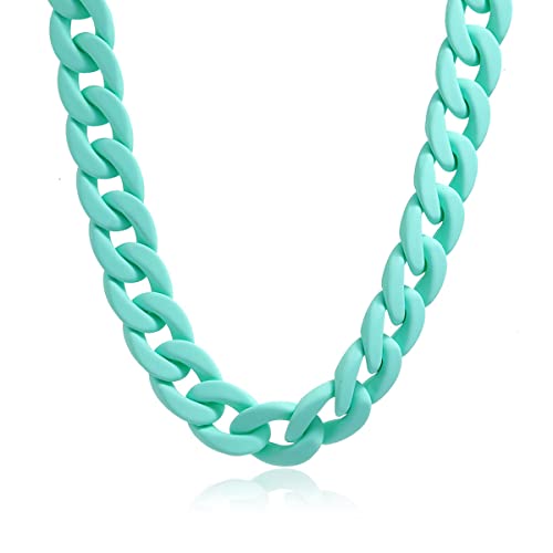 Fashion Multicolor Acrylic Figaro Chain Necklace Cuban Thick Chunky Resin Link Curb Chain Necklace for Women Girl Party Festival Jewelry - color: B green