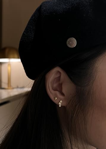 14K Gold Plated Nap Earrings Sterling Silver Ball Bar Bezel Setting CZ Stones Screw Back Hypoallergenic Earrings Everyday Cartilage Helix Parisian Minimalist Piercing Earrings For Women Unisex - color: Triple Lights - YG