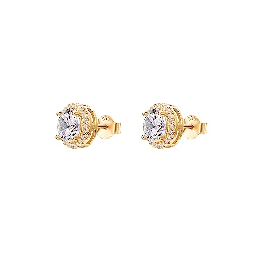 PAVOI 14K Gold Plated 925 Sterling Silver Post Brilliant Round Faux Diamond Halo Earrings - Premium Cubic Zirconia - style: 9.5mm Round