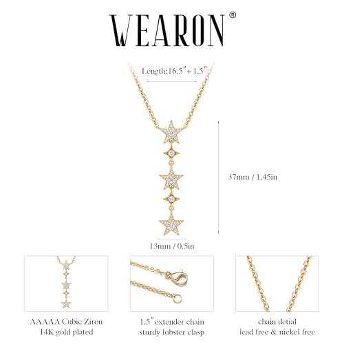 WEARON Gold Necklace for Women Gold Star Necklace 14K Gold Plated CZ Necklace Dainty Choker Charm Necklaces Hypoallergenic Trendy Jewelry for Women Gift - color: Star Y