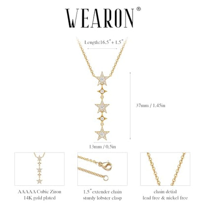 WEARON Gold Necklace for Women Gold Star Necklace 14K Gold Plated CZ Necklace Dainty Choker Charm Necklaces Hypoallergenic Trendy Jewelry for Women Gift - color: Star Y