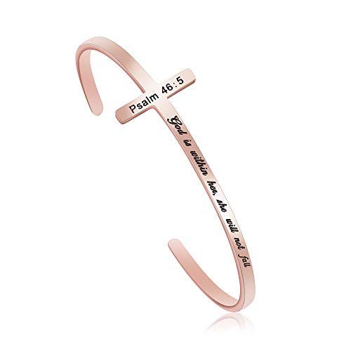 𝐂𝐫𝐨𝐬𝐬 𝐁𝐫𝐚𝐜𝐞𝐥𝐞𝐭 Religious Cuff Bangle 𝐁𝐢𝐛𝐥𝐞 𝐕𝐞𝐫𝐬𝐞 Christian Gifts Jewelry for 𝐖𝐨𝐦𝐞𝐧 - style: God is within her,she will not fall -Psalm 46:5