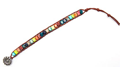 7 Chakra Bracelet Bohemian Handmade Leather Wrap Healing Protection Natural Stone Yoga Beaded Bracelets Boho Friendship Jewelry - color: Chakra #2