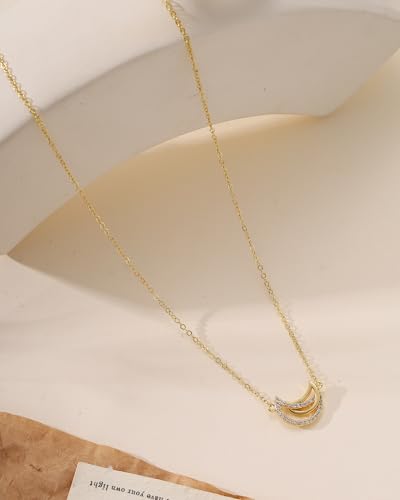 Gold Necklace for Women, 14K Gold Plated Cubic Zirconia Pendant Necklace, Dainty Heart Moon Circle Paperclip Jewelry for Layering, Everyday Birthday Gift - color: Gold Interlocking Moon
