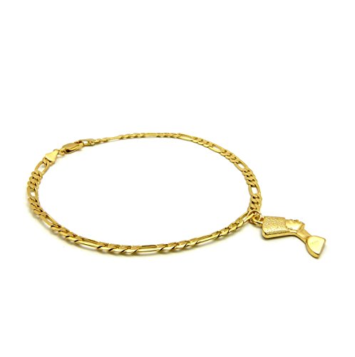 Fashion 21 Women's Cross, Ankh, Queen Nefertiti Piece 10 inches Figaro Chain Anklet Foot Bracelet in Gold Tone - style: Side Face Nefertiti / Figaro