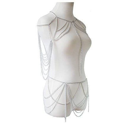 Sexy Body Chain Set Layered Necklace Bra Waist Chain Summer Fashion Bohemian Jewelry Suit for Beach Party Holidy