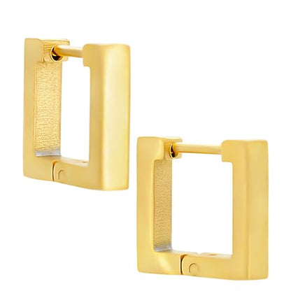 316L Stainless Steel Square Shaped Huggie Hoop Earrings, Sold as a Pair - style: Gold Tone