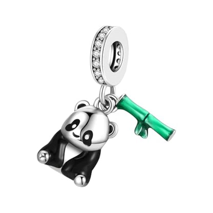 Charm for Bracelets and Necklaces, Heart Animals 925 Sterling Silver Bead Celestial Sun Moon Star Charms Jewelry Gift for Women Girls - color: Panda Green Bamboo Charm