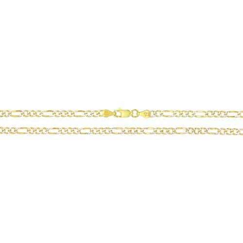 14K Gold or Rhodium Plated Silver Figaro Diamond Cut Pave Chain For Men | 1mm-13mm Thick | Solid 925 Figaro Italian Necklaces For Men - style: 4.00MM- Yellow & White