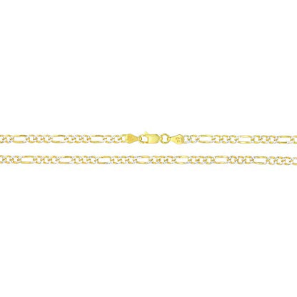 14K Gold or Rhodium Plated Silver Figaro Diamond Cut Pave Chain For Men | 1mm-13mm Thick | Solid 925 Figaro Italian Necklaces For Men - style: 4.00MM- Yellow & White