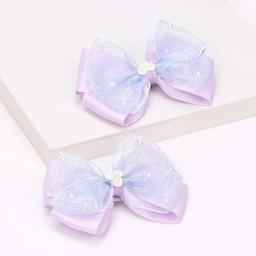 KISZU 4.5 Inch Flower Hair Bows Clips Mermaid Pearl HairPins for Girls Children Teens and Women - color: Purple