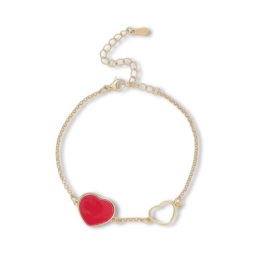 18K Gold Plated Paperclip Link Chain Bracelet with Charms, Gift with a Box - color: Two Hearts-Red