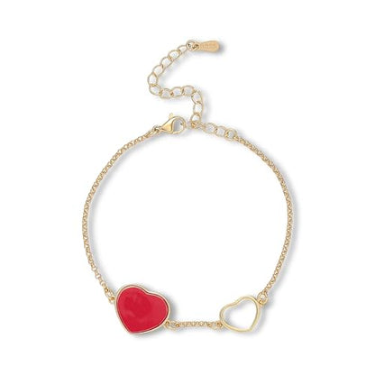 18K Gold Plated Paperclip Link Chain Bracelet with Charms, Gift with a Box - color: Two Hearts-Red