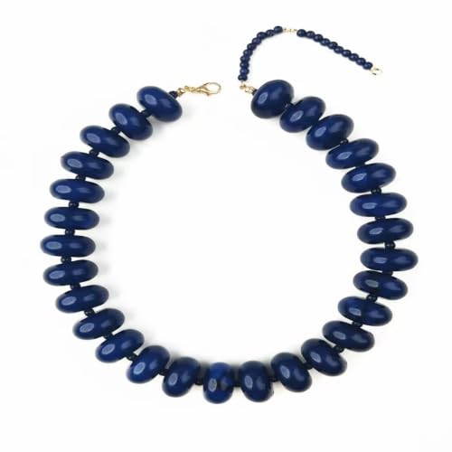 Chunky Beaded Statement Necklace for Women, Colorful Rondelle Bead, Bohemian Style, Adjustable Length, Summer Beach Accessory - color: Navy Blue