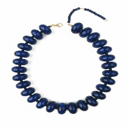 Chunky Beaded Statement Necklace for Women, Colorful Rondelle Bead, Bohemian Style, Adjustable Length, Summer Beach Accessory - color: Navy Blue