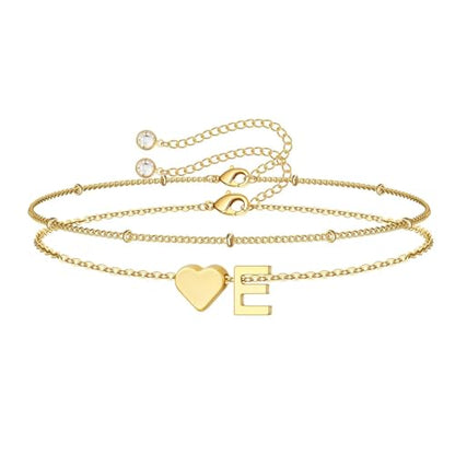 M MOOHAM Initial Bracelets for Women Teen Girls - Heart Letter A-Z Bracelet | Dainty 14K Gold Plated Jewelry, Heart Initial Bracelet, Bracelets for Women Girls Trendy, Birthday Gifts for Women Girls Her - color: Gold - E