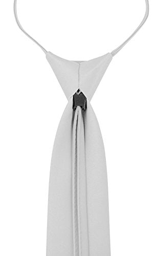 Vesuvio Napoli PreTied Men's Necktie Solid Color Mens Adjustable Zipper Neck Tie - color: Silver Gray