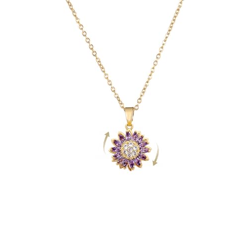 Sunflower Fidget Necklace for Women Gold Moon Necklace Rotating Heart Necklaces Spinning Crystal Flower Anxiety Necklaces Crescent Moons Jewelry Accessories - color: Gold Purple