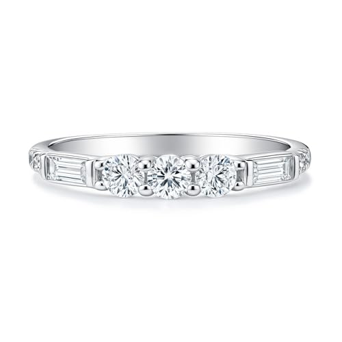 BERRICLE Sterling Silver CZ Art Deco Rings Half Eternity Ring for Women, Cubic Zirconia - style: Harmony Baguette Bliss