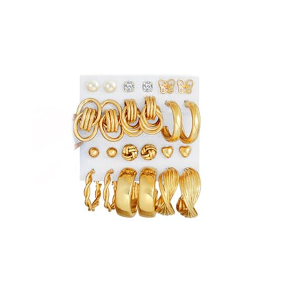 12 Pairs Gold Hoop Earrings, Gold Plated Big Classics Hypoallergenic Stack, Thick Open Twisted Huggie Hoops Earring Set Lightweight