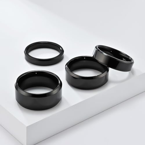 Stainless Steel Wedding Band Ring For Men Women | Sandblasted matte finish, 4mm/6mm/8mm widths, steel/black/gold-tone colors, everyday wear, wedding - color: Smooth-8mm-Black