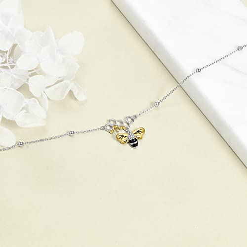 YAFEINI Anklet Bracelets for Women Girls Sterling Silver Hummingbird/Dragonfly/Butterfly Link Chain Anklets Jewelry Gifts - color: Bee chain anklet