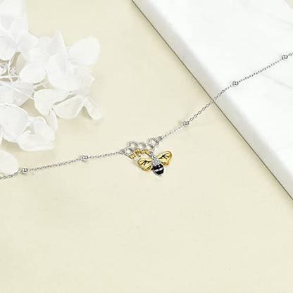 YAFEINI Anklet Bracelets for Women Girls Sterling Silver Hummingbird/Dragonfly/Butterfly Link Chain Anklets Jewelry Gifts - color: Bee chain anklet