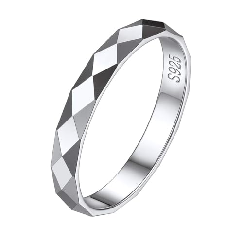 ChicSilver 925 Sterling Silver Ring Customizable Sandblast Finish/Multi-Faceted Ring Wedding Band Comfort Fit Size 4-12 - color: Multi-Faceted
