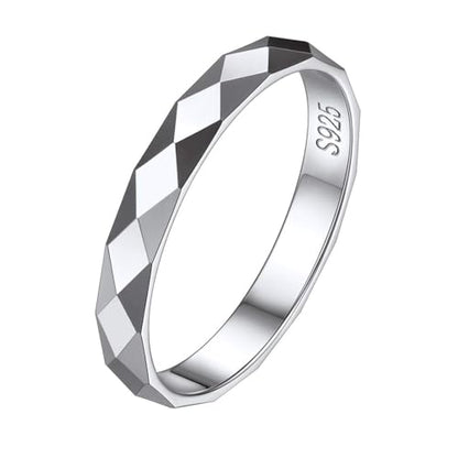 ChicSilver 925 Sterling Silver Ring Customizable Sandblast Finish/Multi-Faceted Ring Wedding Band Comfort Fit Size 4-12 - color: Multi-Faceted