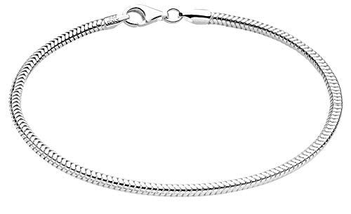 Savlano 925 Sterling Silver Solid Italian Round Diamond Cut Flexible Snake Chain Bracelet With Gift Box For Women & Men - Made in Italy - style: 3mm