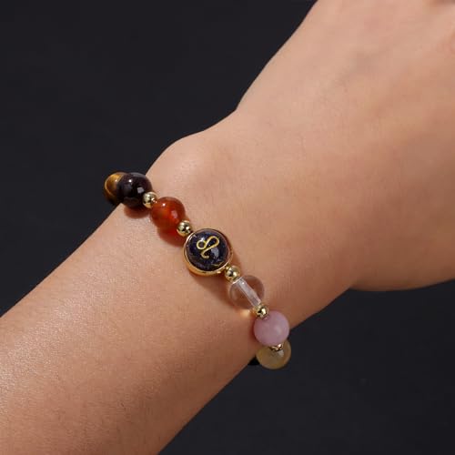Zodiac Bracelets for Women 12 Constellations Healing Crystal Stone Beads Bracelet Birthday Zodiac Gifts Horoscope Spiritual Bracelet - color: Leo