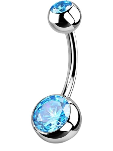 OUFER Titanium Belly Button Rings, Internally Threaded Belly Ring, Round CZ Navel Rings for Women Men - color: Blue, size: 1.6*10MM